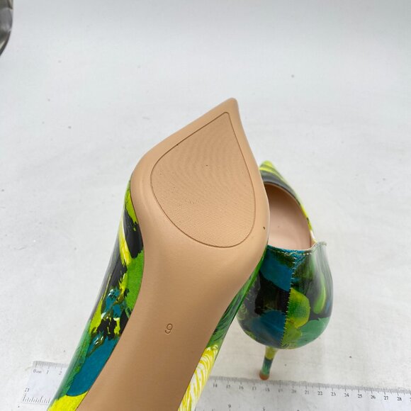 YDN Green Floral Pointed Toe High Heel Pumps Slip on Stilettos Slide Dress Shoes - Picture 6 of 8